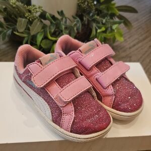 Puma Pink Glitter Sneakers Size 6 with Velcro Closure